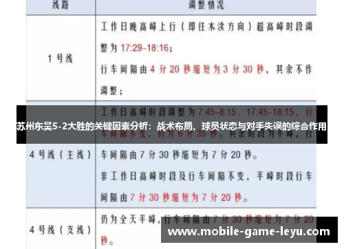 苏州东吴5-2大胜的关键因素分析：战术布局、球员状态与对手失误的综合作用